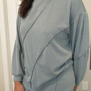 Fashion Nova Blue Ribbed Lounge Set